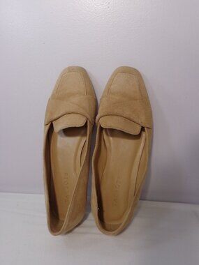 Talbots Neutral Tan Suede Leather Loafers Square Toe Flats Women's Size 8M